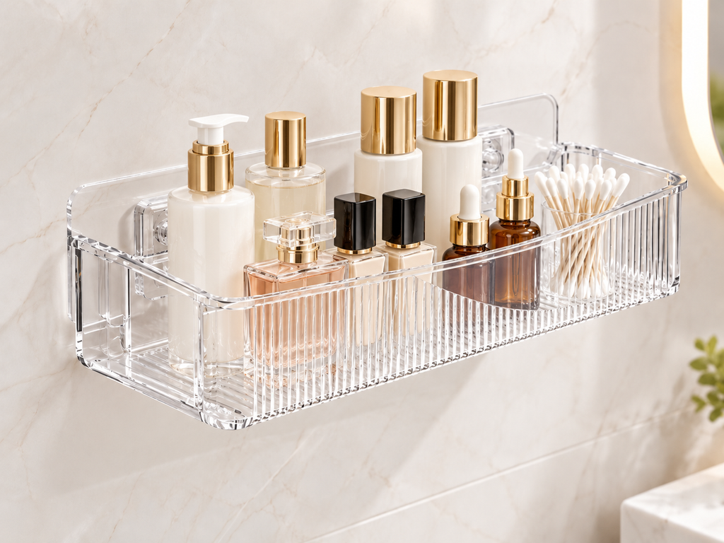 Organizador de Pared para Cosméticos y Skincare | Estante Adhesivo para Baño sin Perforar