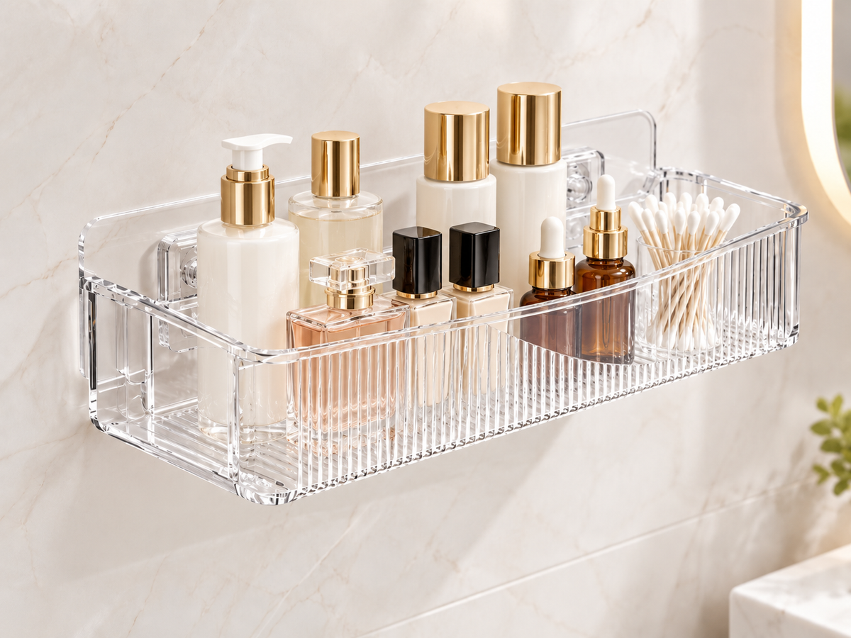 Organizador de Pared para Cosméticos y Skincare | Estante Adhesivo para Baño sin Perforar