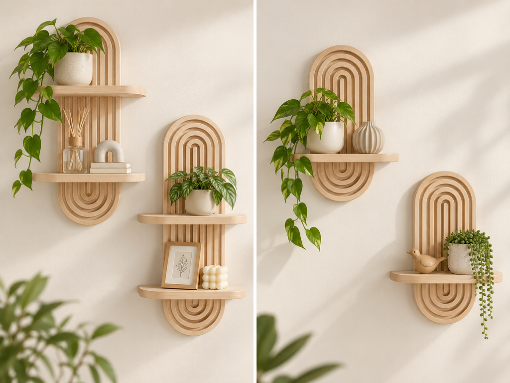 1/2 Estantería Flotante Minimalista de Pared – Diseño Arqueado Moderno
