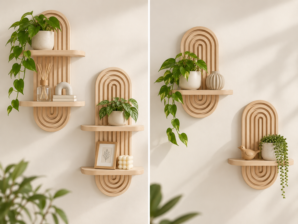 1/2 Estantería Flotante Minimalista de Pared – Diseño Arqueado Moderno