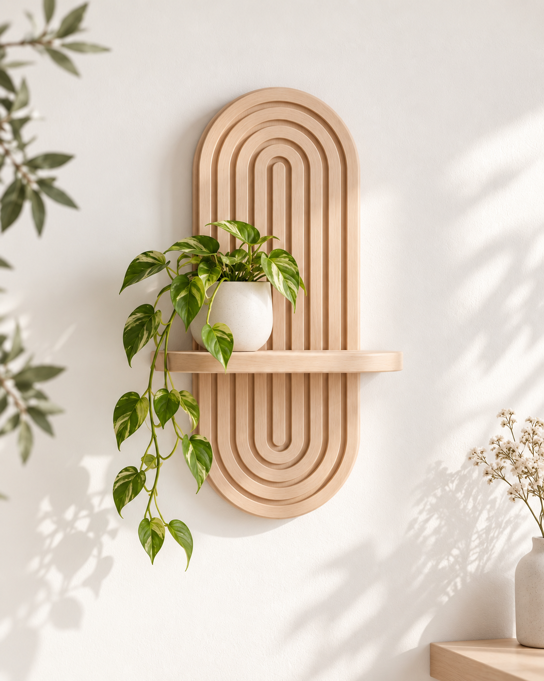 1/2 Estantería Flotante Minimalista de Pared – Diseño Arqueado Moderno