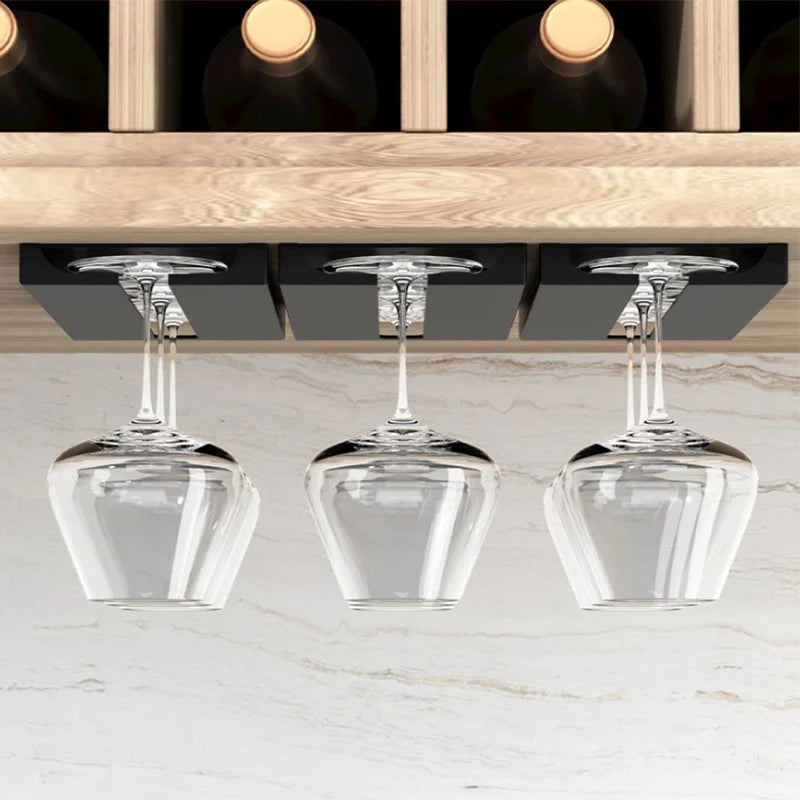 Soporte Colgante para Copas de Vino sin Perforar | Organizador Bajo Gabinete para Cocina y Bar