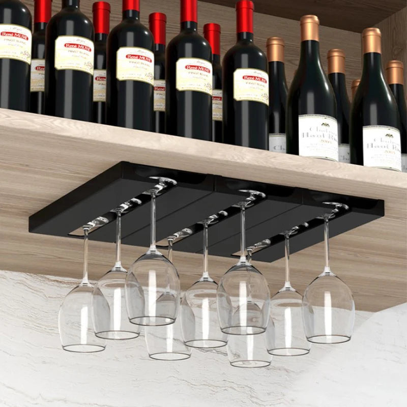 Soporte Colgante para Copas de Vino sin Perforar | Organizador Bajo Gabinete para Cocina y Bar