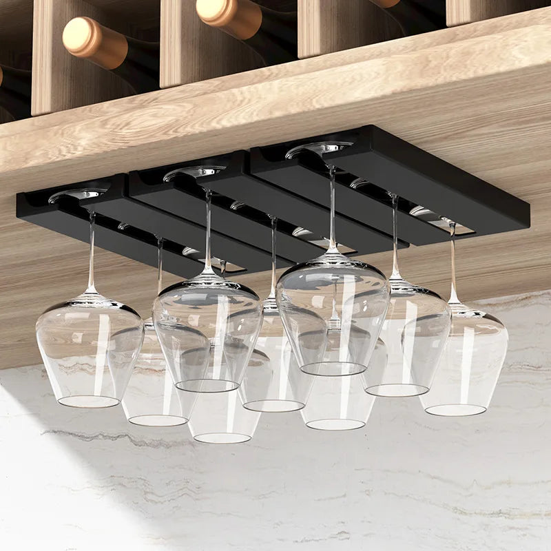 Soporte Colgante para Copas de Vino sin Perforar | Organizador Bajo Gabinete para Cocina y Bar