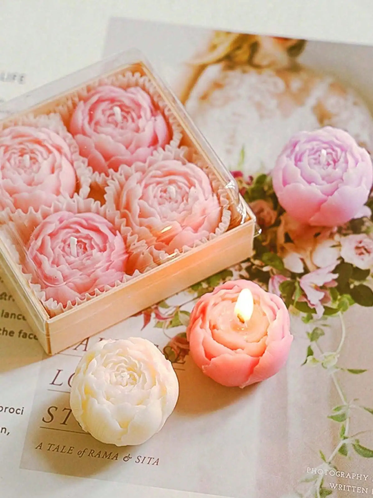 Juego de 4 velas aromáticas de rosas hechas a mano, velas con aroma a ramo hechas a mano, decoración para el hogar, ideales como regalo de San Valentín.