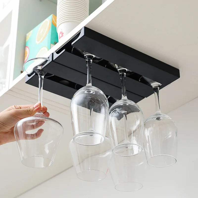 Soporte Colgante para Copas de Vino sin Perforar | Organizador Bajo Gabinete para Cocina y Bar