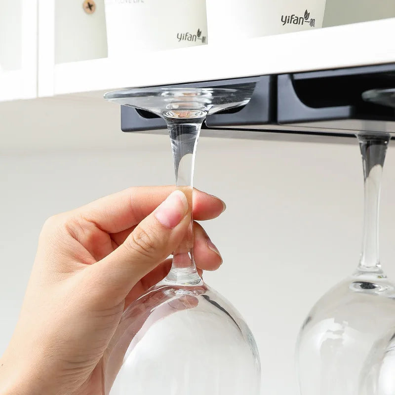 Soporte Colgante para Copas de Vino sin Perforar | Organizador Bajo Gabinete para Cocina y Bar