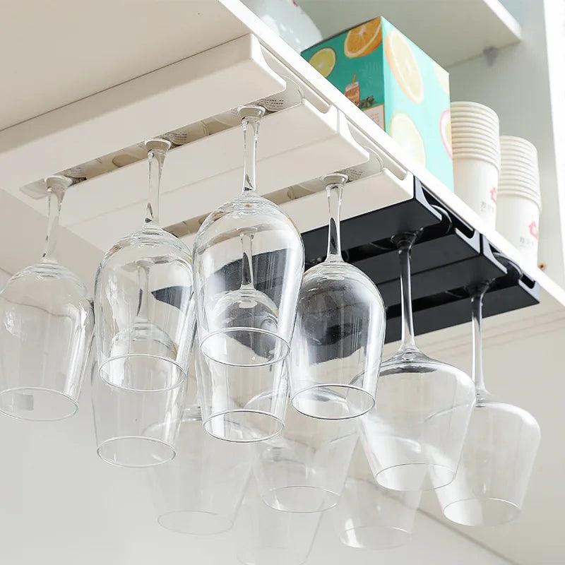 Soporte Colgante para Copas de Vino sin Perforar | Organizador Bajo Gabinete para Cocina y Bar